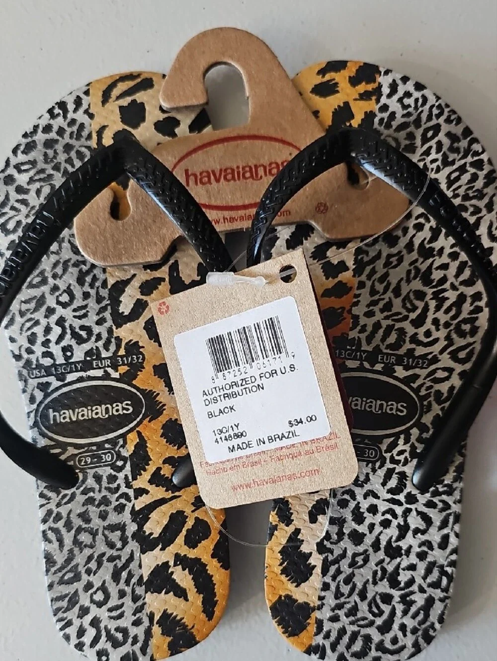 Havaianas Leopard Print Flip Flops - Black, Yellow, White